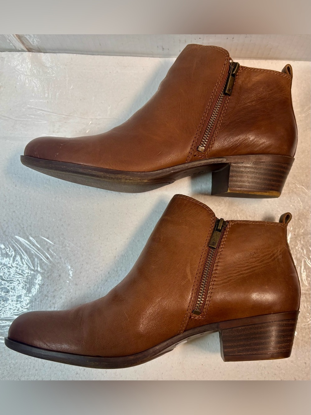 Lucky Brand Cognac  Leather Ankle Booties w/ Classic Side Zip Size 10M/42